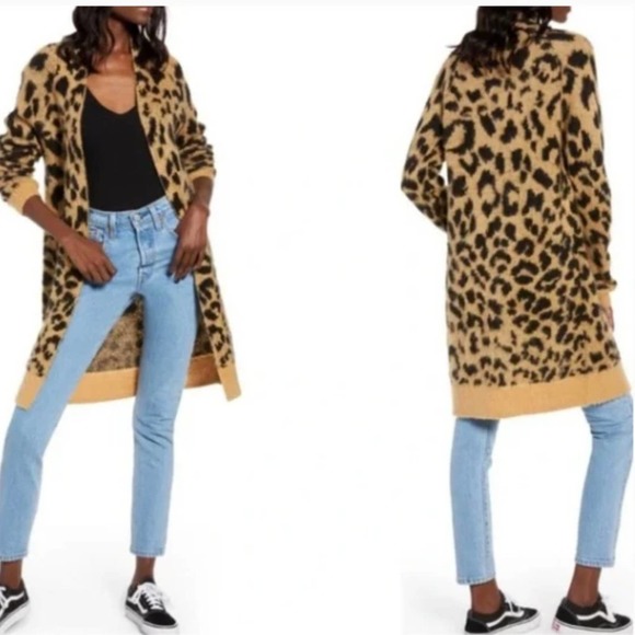 bp Sweaters - BP Leopard Print Jacquard Knit Long Open Cardigan Sweater Size Small